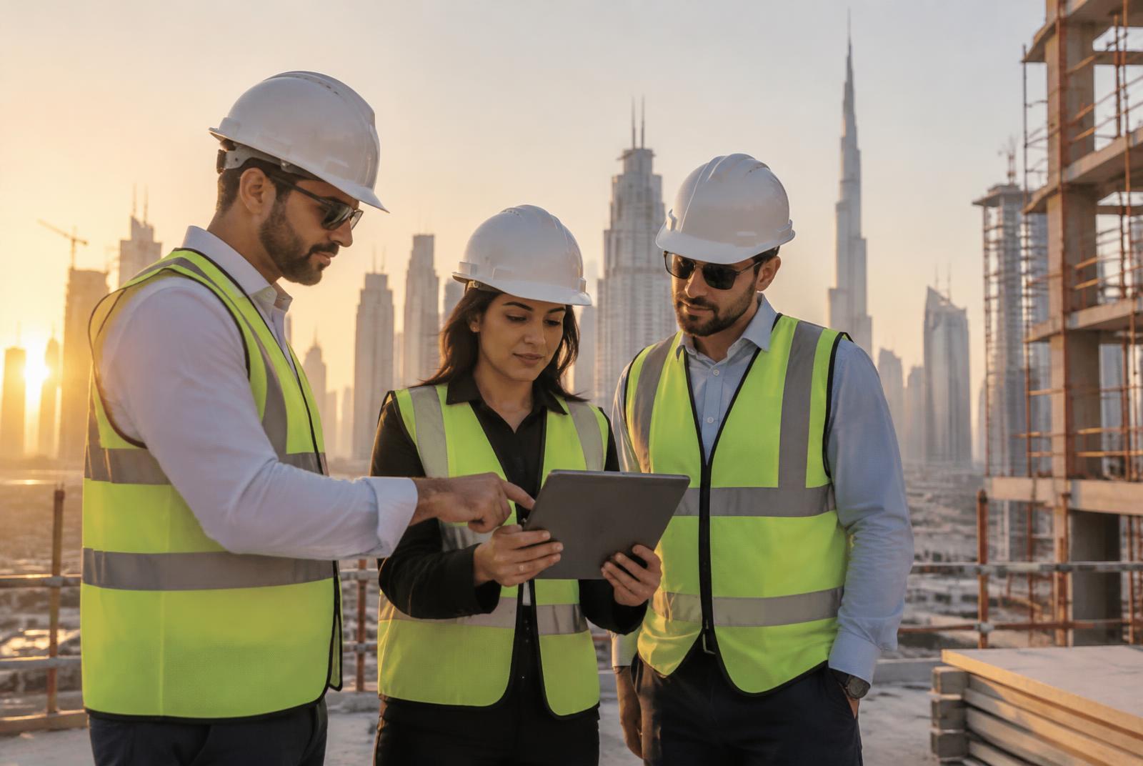 MAS Tech engineers reviewing plans on site in Dubai